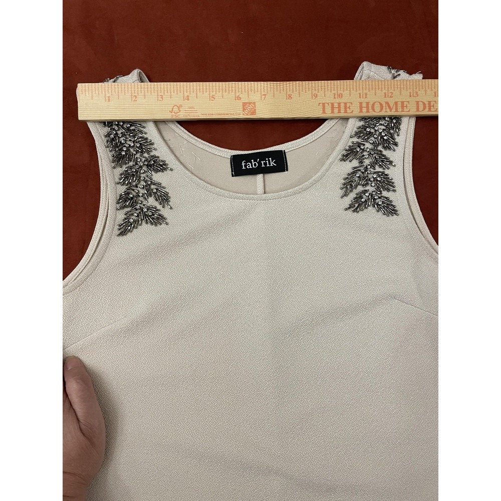 Fab'rik Dress Womens 4 White Beaded Scoop Neck Sleeveless Shift Mini Lined